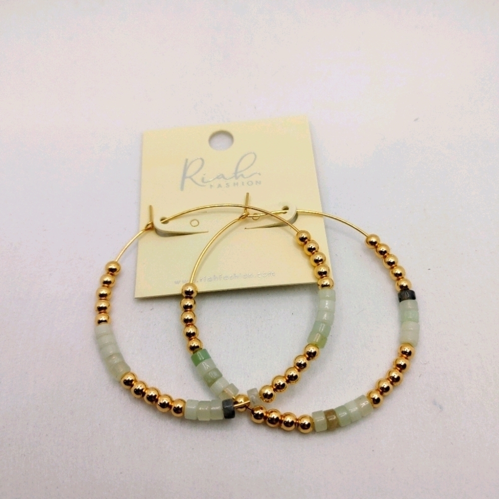 Amazonite Natural Stone Hoop Earrings - Picture 2 of 3